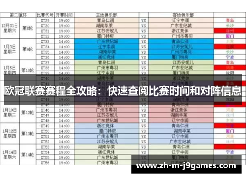欧冠联赛赛程全攻略：快速查阅比赛时间和对阵信息